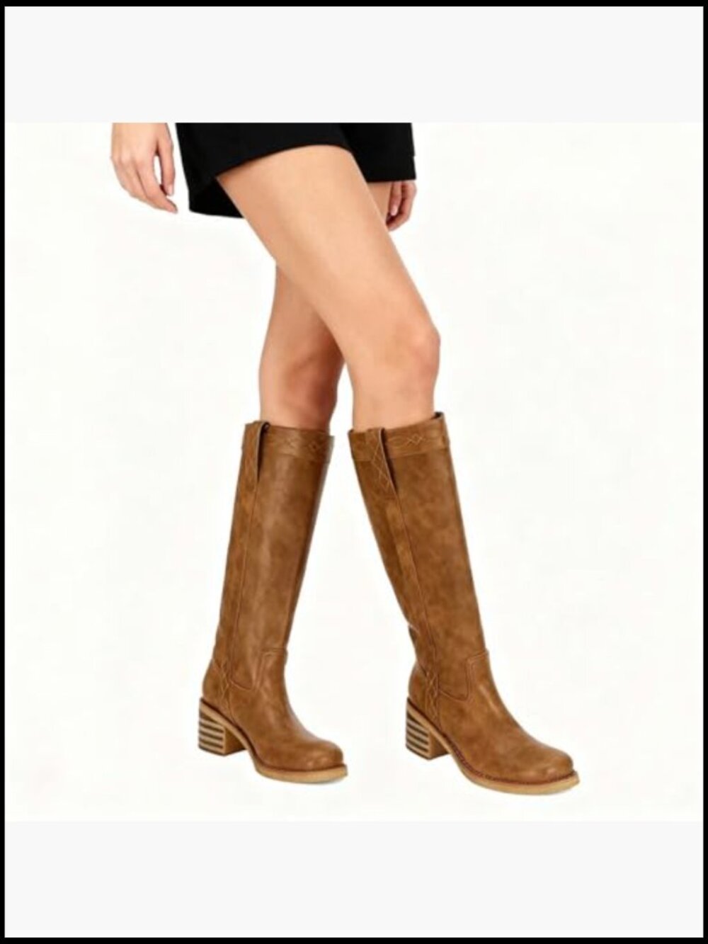 Vintage Knee High Boots Side Lace Chunky Heel Round Toe Wide Calf - Picture 4 of 5